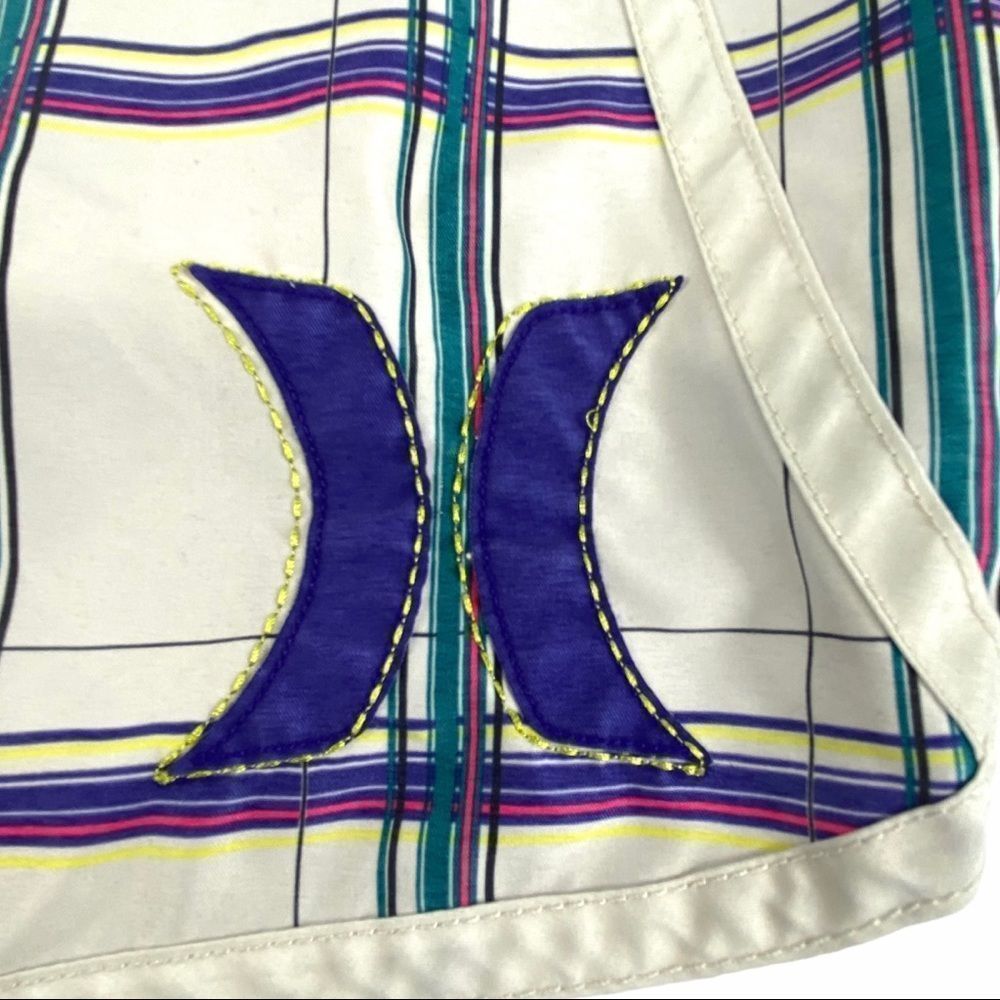 Hurley plaid board shorts white purple teal size 7 - Picture 3 of 9